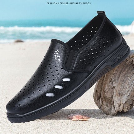 Summer Men's Sandals, Breathable Hollow Casual Leather Shoes, Soft Soles, Non-Slip Soft Leather, Lightweight Work Shoes, Clogs