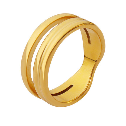 Cross-border Korean and Japanese niche versatile plain ring multi-layer ring female personality index finger ring titanium steel plated 18K gold hand jewelry