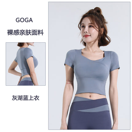 Yoga clothes women's running fitness short sleeve sports training quick-drying top tight summer fitness suit