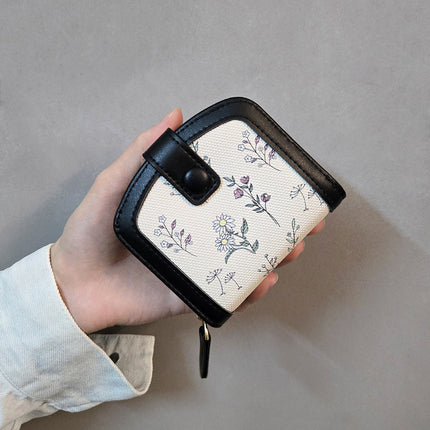New Women's Short Wallet Cute Cartoon Flowers and Plants Multi-Card Slot Zipper Coin Purse Card Holder Women's Foreign Trade Hot Trend