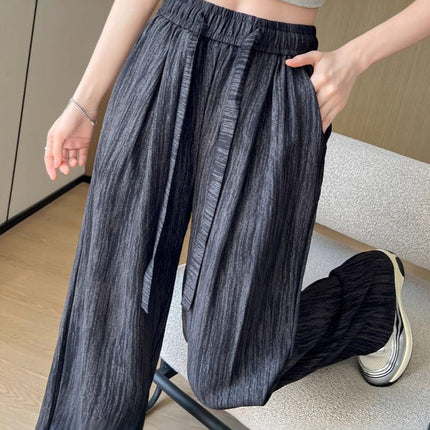 Ice Silk Wide-Leg Pants for Women, Summer Thin Loose Quick-Dry Sports Pants, Casual Straight-Leg Cool Pants, Mosquito-Proof and Sun-Protection Pants