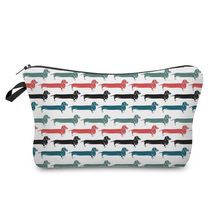 Trendy new sausage dog printed cosmetic bag cute animal cosmetics storage bag large capacity wash bag