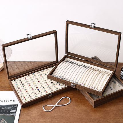 Walnut Jewelry Storage Box Ring Earrings Necklace Bracelet Box Solid Wood Large Capacity Anti-Oxidation Jewelry Display Box