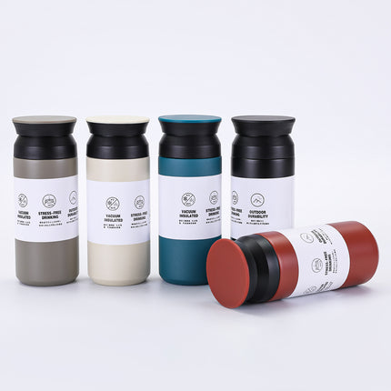 New Japanese Element Cup Flat Lid Simple Accompanying Water Cup Portable 304 Stainless Steel Double Layer Vacuum Thermos Cup