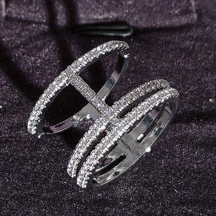 Amazon Supply Hot Selling Creative Irregular Geometric Hollow Women's Aaa Zircon Ring in stock R4875