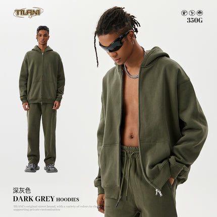 Tilani Men's Autumn and Winter Velvet Thickeneded Hooded Cardigan Sweatshirt Sweatpants American Fashion Brand Youth Hoodie Suit