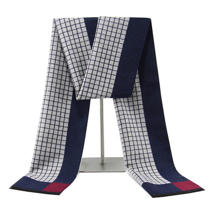 Autumn and winter warm Men's scarf wool blended gray plaid high-end new scarf men's Jacquard brushed scarf