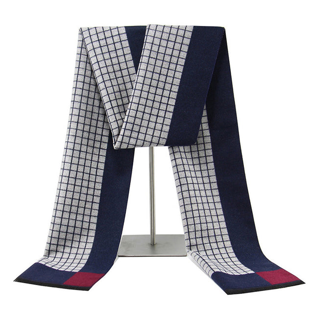 Autumn and winter warm Men's scarf wool blended gray plaid high-end new scarf men's Jacquard brushed scarf