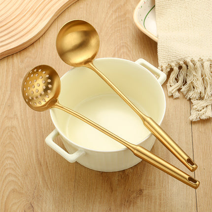 Stainless Steel High-grade Soup Leak Hot Pot Spoon Thickened Soup Spoon Golden Large Soup Spoon Titanium Plated Golden Soup Spoon Golden Spatula Spoon