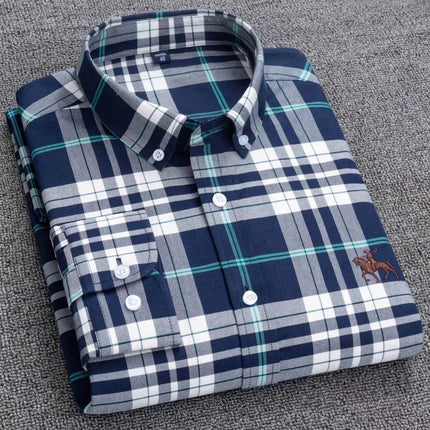 New 100% Cotton Men's Shirt Oxford Casual Shirt Men's Long-Sleeved Embroidered Spot Distribution Drop Shipping