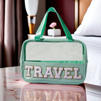 Cross-border New PU Transparent Portable Cosmetic Bag Large Capacity Toiletry Bag Portable Cosmetic Bag Travel Storage Bag