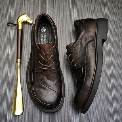 Casual Small Leather Shoes Men's 2022 Autumn Genuine Leather Business Slip-on Men's Shoes Youth Round Toe Casual Fashion Shoes