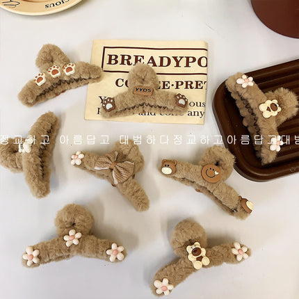 Autumn and Winter plush hairpin female clip headdress furry shark clip cute high-grade sense back head clip high-end hairpin