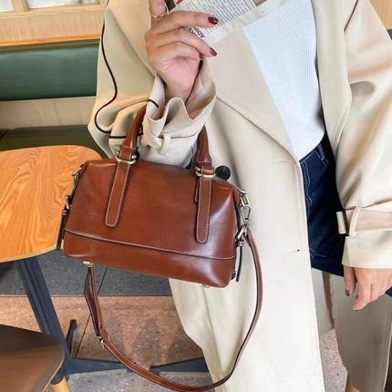 2023 Summer Commuting Retro Cowhide Handbag Simple Women's Vegetable-Tanned Genuine Leather Crossbody Bag Versatile and Compact