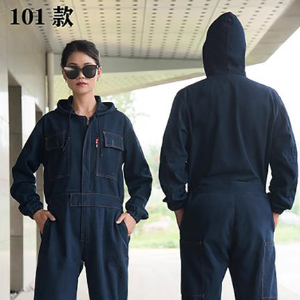 Denim Reflective One-Piece Workwear Suit for Men, Welder, Spray Painter, Auto Mechanic Workwear, Long-Sleeved Labor Protection Clothing