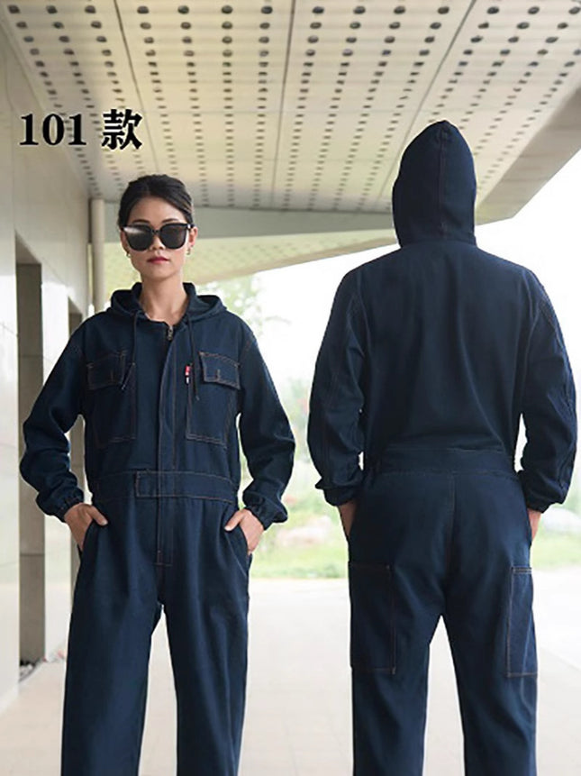 Denim Reflective One-Piece Workwear Suit for Men, Welder, Spray Painter, Auto Mechanic Workwear, Long-Sleeved Labor Protection Clothing