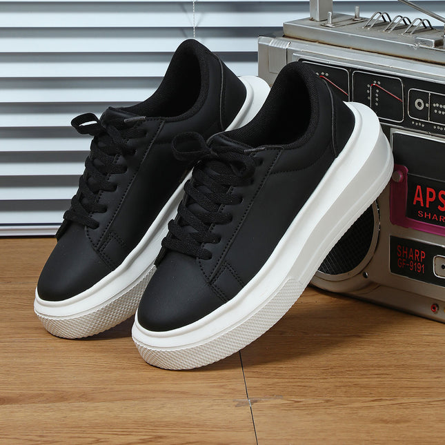 Trendy Casual Sports White Shoes Fashionable All-Match Couple's Trendy Shoes Platform-Sole Wear-Resistant Bread Shoes Lace-Up Comfortable School Shoes