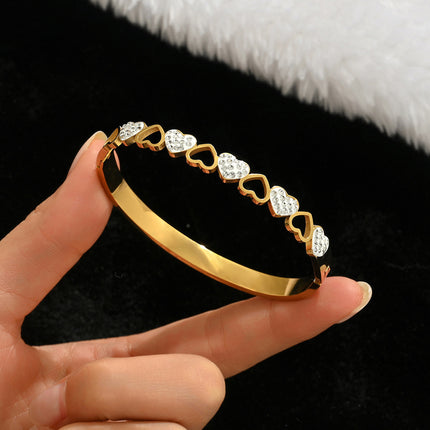 Titanium Steel Bracelet Does Not Fade, Diamond-Encrusted Real Gold Electroplated 18K Gold Stainless Steel Bracelet Douyin Cross-Border Same Style