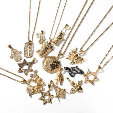 European and American Hip-Hop Stainless Steel Pendant Necklace Punk Rock Style Real Gold Electroplating Simple Versatile Pendant Necklace Wholesale
