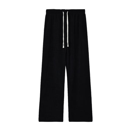 2023 fleece-lined new corduroy narrow wide-leg pants women's autumn and winter high waist slimming casual pants loose straight pants
