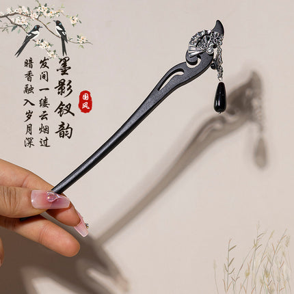 Antique Hairpin Tassel Step Wooden Hairpin Imitation Ebony Headwear Disc Hair Han Clothes Accessories Hair-pulled Ancient Clothes Hair Women