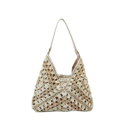 2025 New Triangle Woven Straw Bag Women's All-match Shoulder Large Capacity Tote Bag Fashionable Holiday Beach Bag
