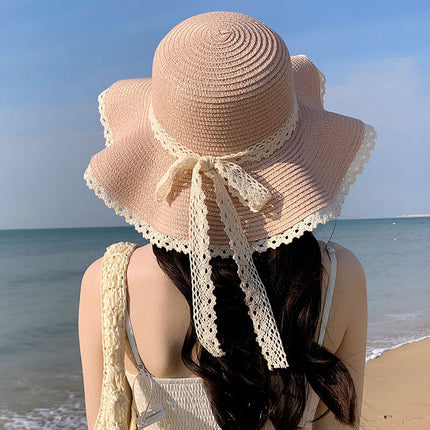 Summer Lace Flower Sunshade Hat Women's Korean-style Wave Straw Hat Showing Face Small Sun Hat Straw Hat in stock
