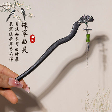 Antique Hairpin Tassel Step Wooden Hairpin Imitation Ebony Headwear Disc Hair Han Clothes Accessories Hair-pulled Ancient Clothes Hair Women