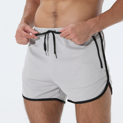 Crazy Muscle Men's Running Three-point Shorts Fitness Quick-drying Workout Zipper Pocket Bird-eye Shorts Cross-border Large Size
