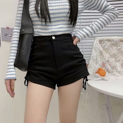 Black Ultra-Short Shorts for Women, Summer Thin High-Waisted Slimming Sports Hot Pants, Drawstring Casual Hot Shorts for Hot Girls