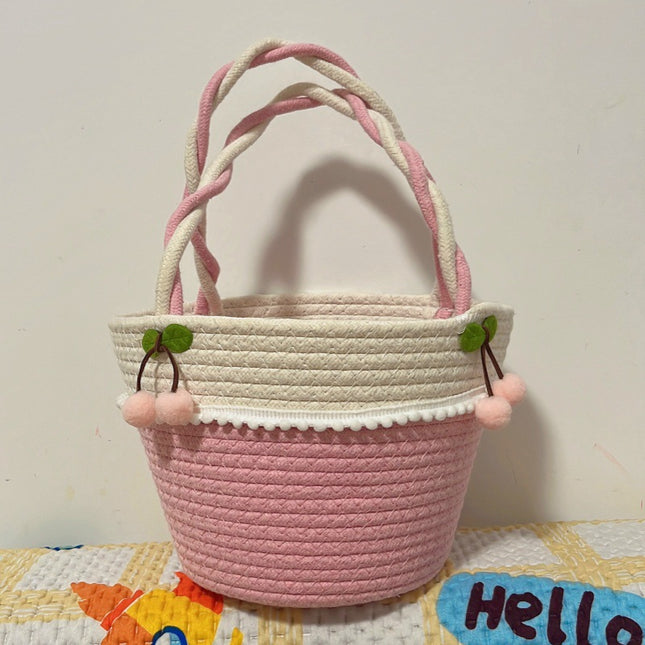 Cute Baby Souvenir, Cute Dog Cotton Thread Woven Bag, Hand-Held Cartoon Small Fresh Basket Bag, Hand-Held Women's Bag