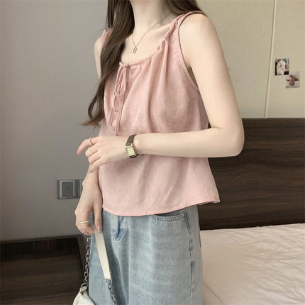 Korean Style Outer Wear Sleeveless Loose Drawstring Lace Jacquard Versatile Baby Vest Top