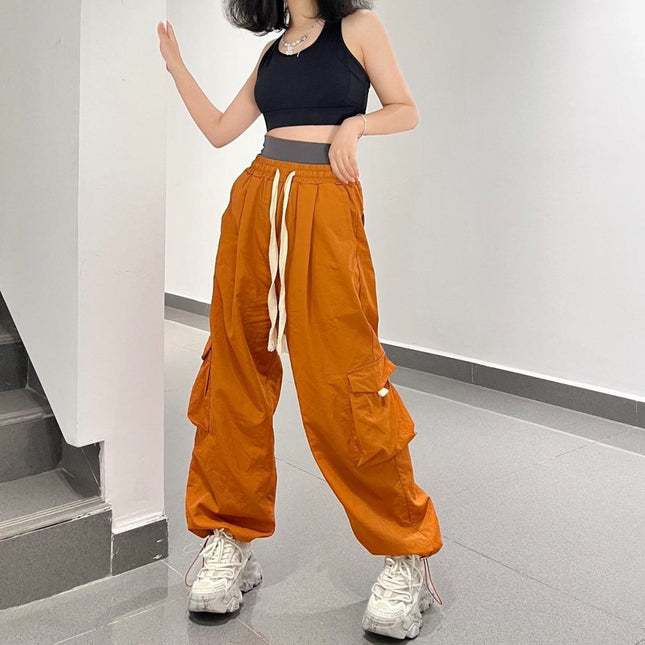 American-Style Ins Fleece-Lined Wide-Leg Retro Cargo Pants Loose Unisex Pocket Casual Street Dance Floor-Length Trousers Trendy