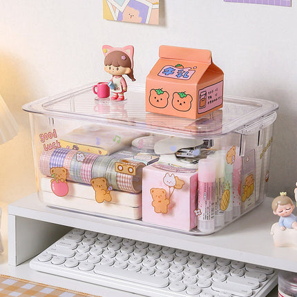 Transparent Desktop Storage Box with Lid Simple Dormitory Student Stationery Cosmetics Storage Organize Storage Box