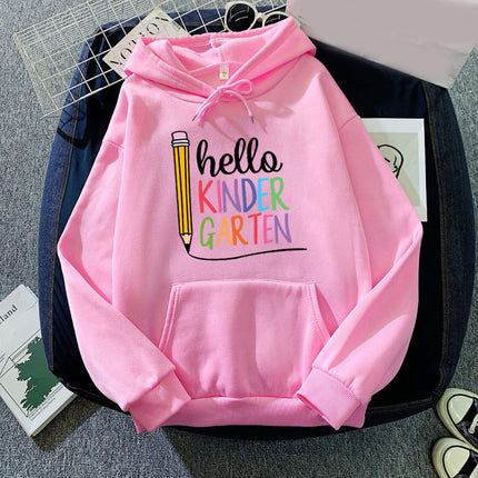 Foreign trade cross-border source Hello Kindergarten printed hooded hooded long sleeve men's and women's European size