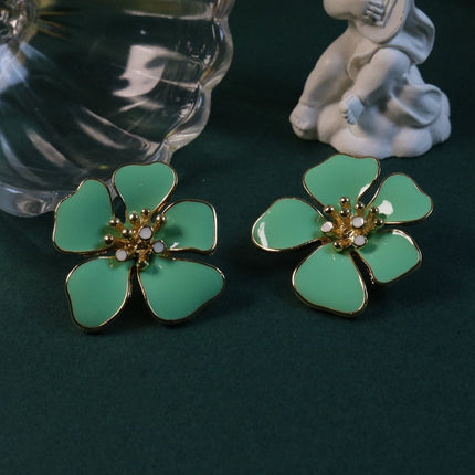 Foreign Trade Hot French Retro Earrings Niche Design Fresh Flower Enamel Earrings Qingdao Middle Ancient Jewelry