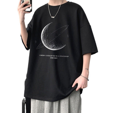 2024 Summer Short-sleeved Loose T-shirt Men's Trendy Brand Casual Half-sleeved Trendy T-shirt Base Shirt Five-sleeved Top