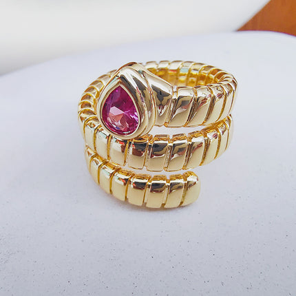 European and American Accessible Luxury Autumn and Winter New Retro Snake Bone Ring Zircon Inlaid Copper Plated 18K Real Gold Ring Trendy