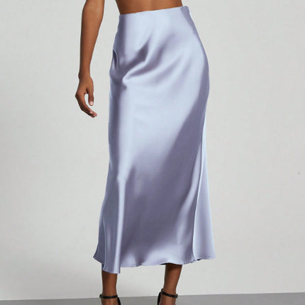 In-Stock Cross-Border Women's Clothing Wholesale European and American Style Elegant Satin Midi Skirt Slimming and Flowy
