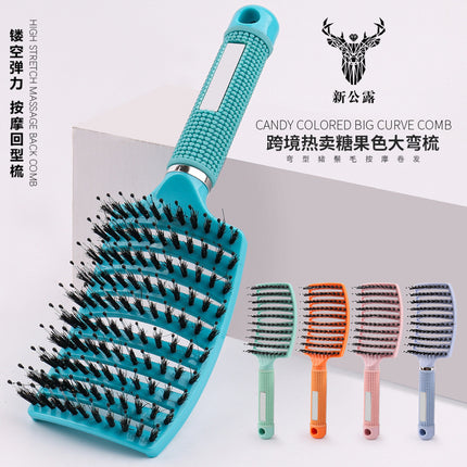 Factory Direct sales bristle big curved comb fluffy curly hair shape comb household hair massage comb oil head rib comb