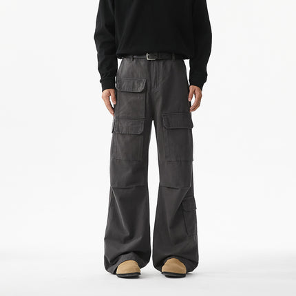 INTFEDAY American-style high street ootd small many pocket casual pants men and women neutral quality micro-work pants