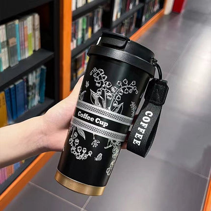 Coffee Thermos Cup 316 Stainless Steel Liner Simple and Fashionable Double Drinking Cup with Straw Water Cup Gift Logo Customization
