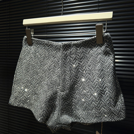 Lapel Long Sleeve Herringbone Woolen Drill Coat Coat with Strapless Shorts Short Skirt High Style Four-Piece Set