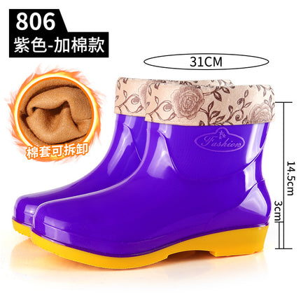 Four Seasons Short Tube Sunny Rain Women's Water Shoes Fashion Purple Rain Shoes Kitchen Canteen Mom Cleaning Non-slip Rubber Shoes Rain Boots