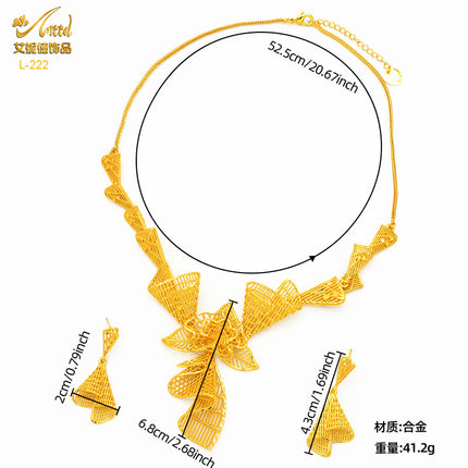 Middle East Bride Gold Scale Flower Necklace Women's Earring Set Wedding Set Chain Copper Gold Plated Gold Shop Window Gold Same