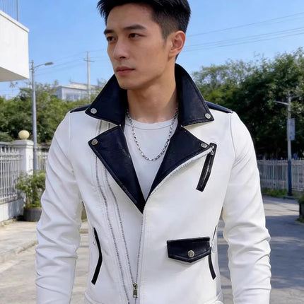 Spring and Autum Korean Style Motorcycle Leather Jacket for Men, Loose, Trendyy and Handsome Black American Fashion Brand Leather Jacket for Men 2025