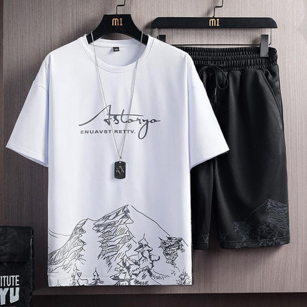New Quick-drying Ice Silk Gradient suit Men's Short-sleeved T-shirt Summer Casual Shorts Sports Two-piece Handsome Men's Wear