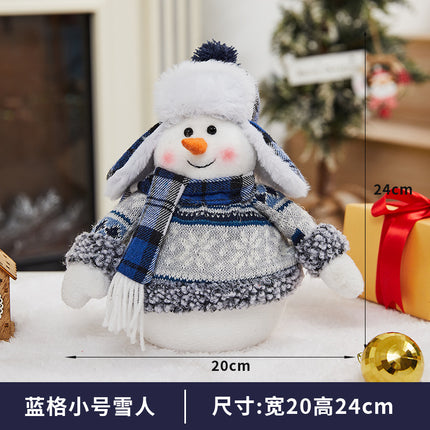 Cross Border Christmas Decorations Ski Snowman Doll Desktop Doll Blue Gauge Fabric Christmas Iron Feet Snowman Ornaments