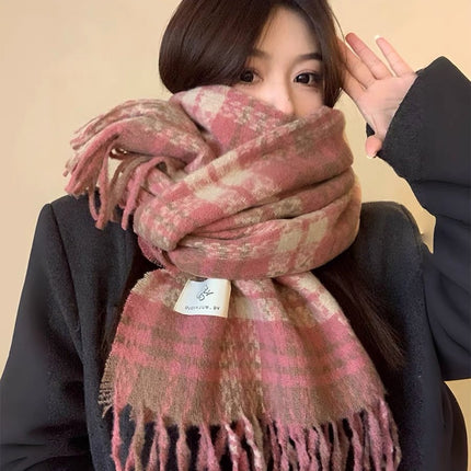 Korean Style Popular Plaid Scarf for Women, Thickened for Winter, Faux Cashmere, Warm Neck Warmer, Versatile for Students, Unisex, Cross-Border Wholesale, Fashionable