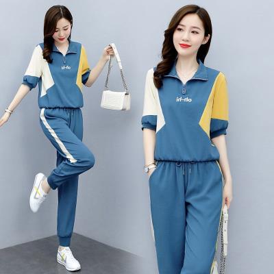Fashion Set Women's 2023 Summer New Women's Clothing Age-reducing Western Style Sports Casual Two-piece Set Foot Set Pants